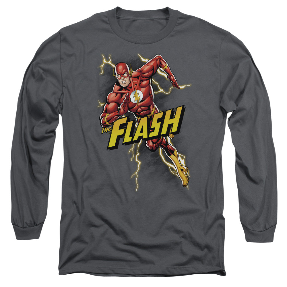 Justice League Bolt Run Mens Long Sleeve Shirt Charcoal