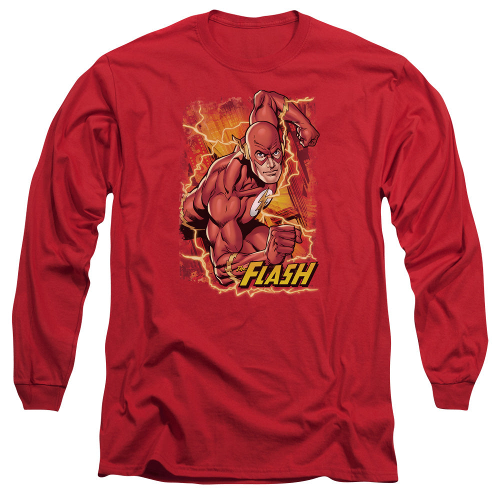 Jla Flash Lightning Mens Long Sleeve Shirt Red Officially Licensed