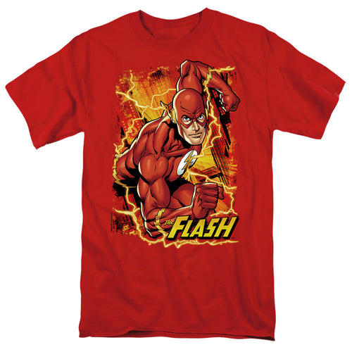 Justice League Of America Flash Lightning Mens T Shirt Red