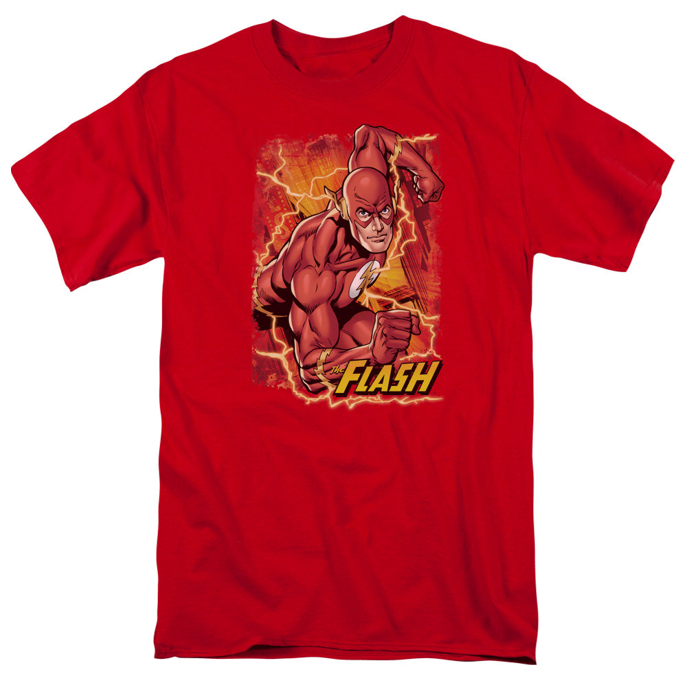 Justice League Of America Flash Lightning Mens T Shirt Red