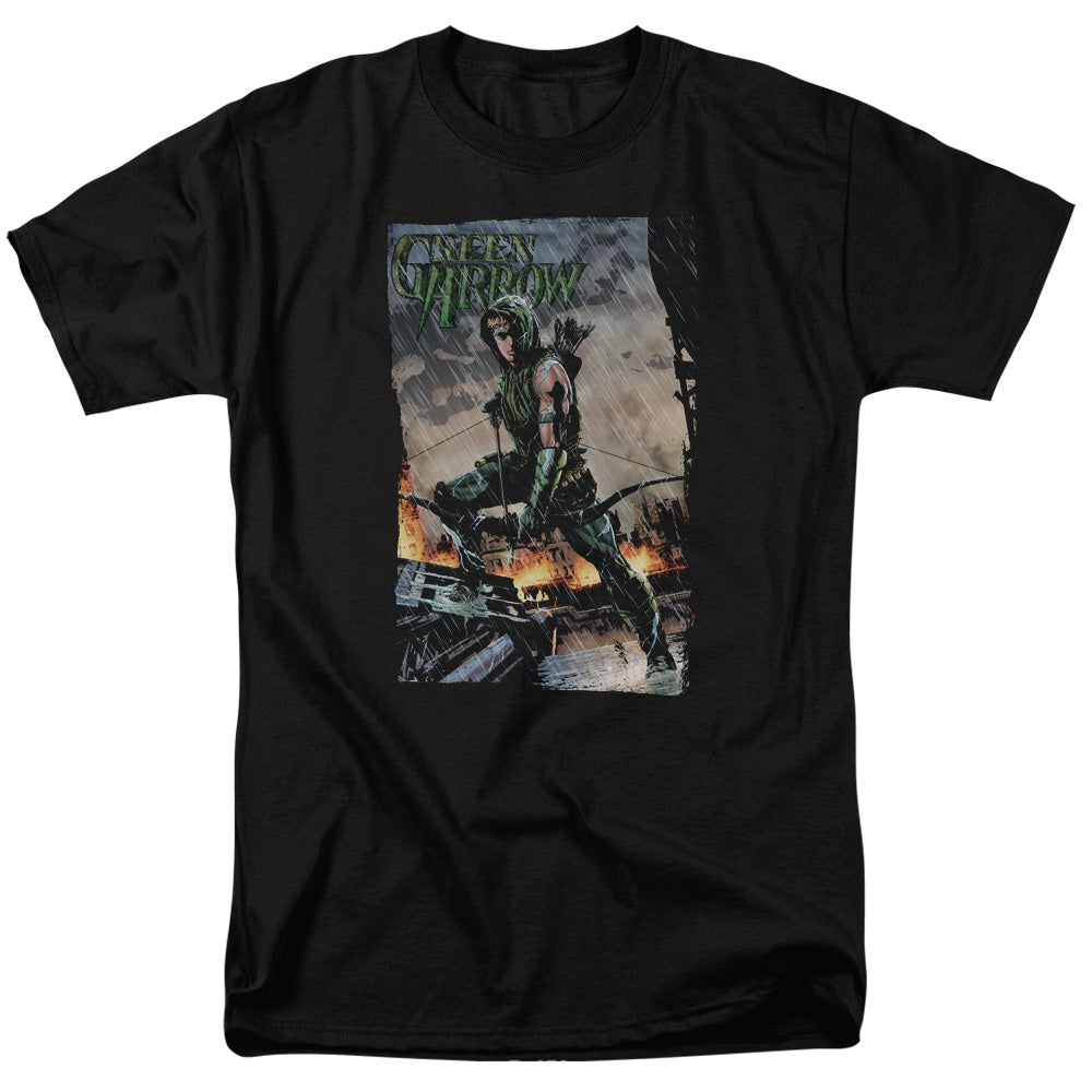 Justice League Of America Fire And Rain Mens T Shirt Black