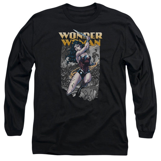 Jla Wonder Slice Mens Long Sleeve Shirt Black Officially Licensed