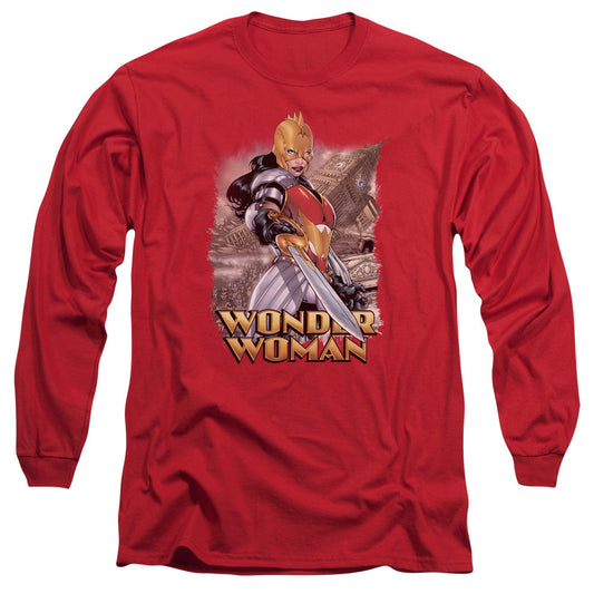 Jla Wonder Woman Mens Long Sleeve Shirt Red Officially Licensed
