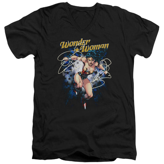 Justice League Starburst Mens Slim Fit V-Neck T Shirt Black