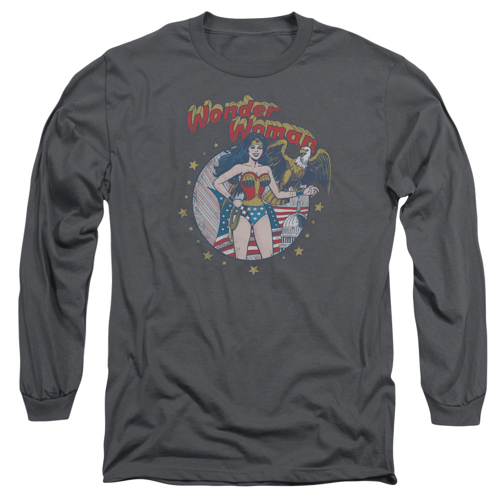 Jla At Your Service Mens Long Sleeve Shirt Charcoal Officially Licensed