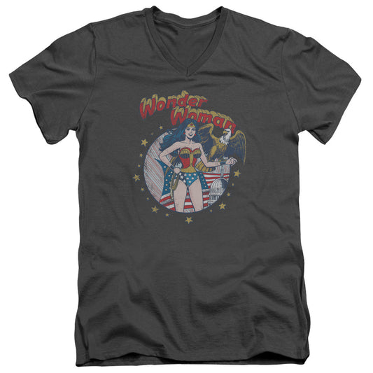 Justice League at Your Service Mens Slim Fit V-Neck T Shirt Charcoal
