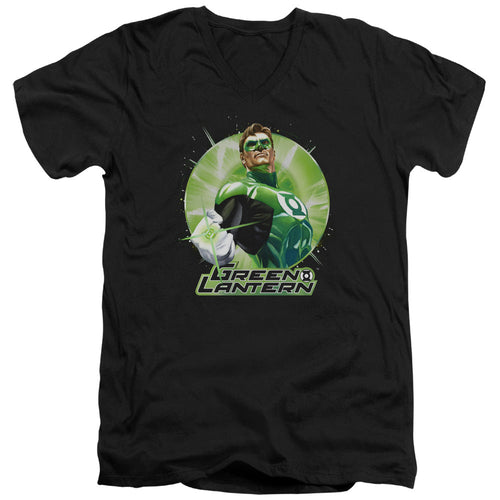 Justice League Green Static Mens Slim Fit V-Neck T Shirt Black