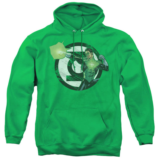 Justice League Blasting Logo Mens Hoodie Kelly Green