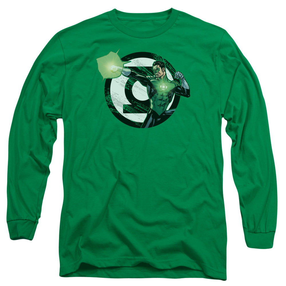 Justice League Blasting Logo Mens Long Sleeve Shirt Kelly Green