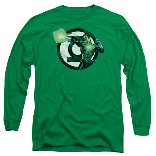 Justice League Blasting Logo Mens Long Sleeve Shirt Kelly Green