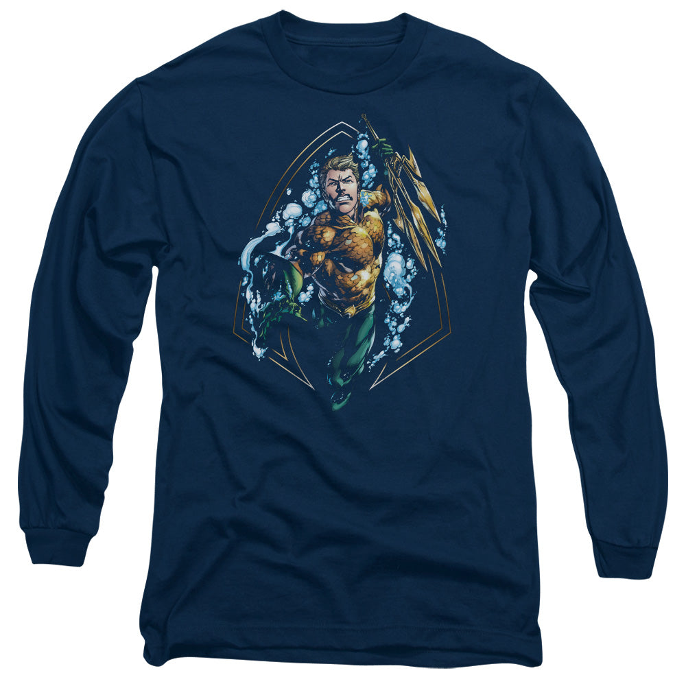 Jla Thrashing Mens Long Sleeve Shirt Navy Officially Licensed