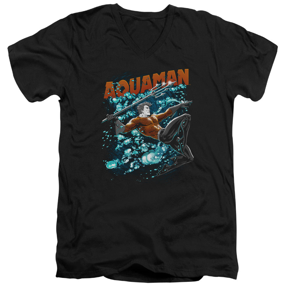 Justice League Aqua Bubbles Mens Slim Fit V-Neck T Shirt Black