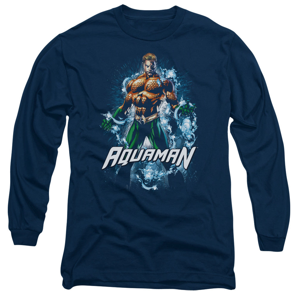 Justice League Water Powers Mens Long Sleeve Shirt Navy Blue