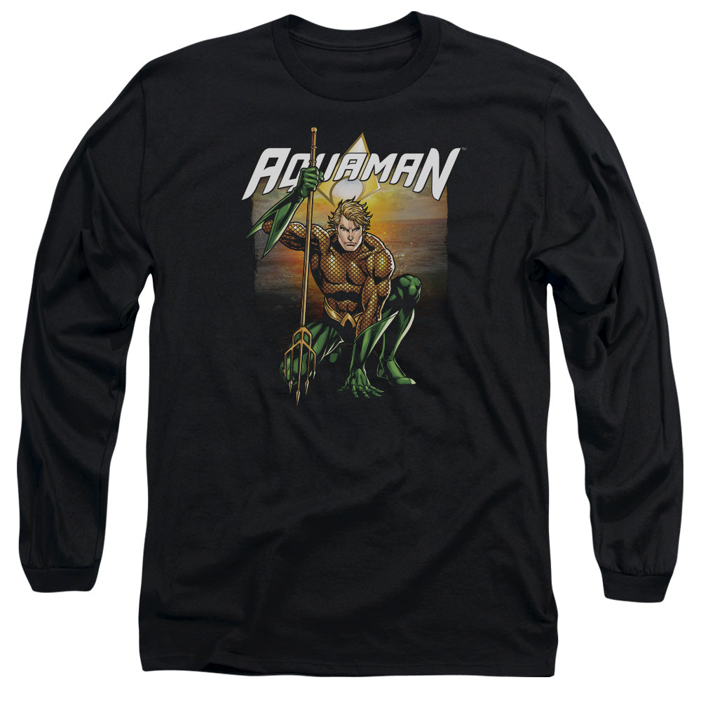 Justice League Beach Sunset Mens Long Sleeve Shirt Black
