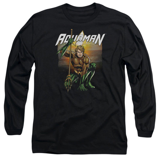 Justice League Beach Sunset Mens Long Sleeve Shirt Black