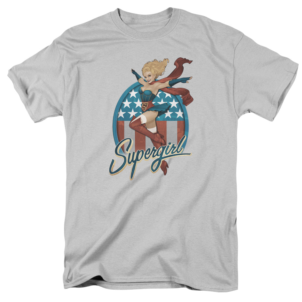 Justice League Supergirl Bombshell Mens T Shirt Silver