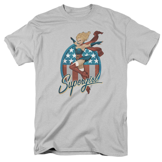 Justice League Supergirl Bombshell Mens T Shirt Silver