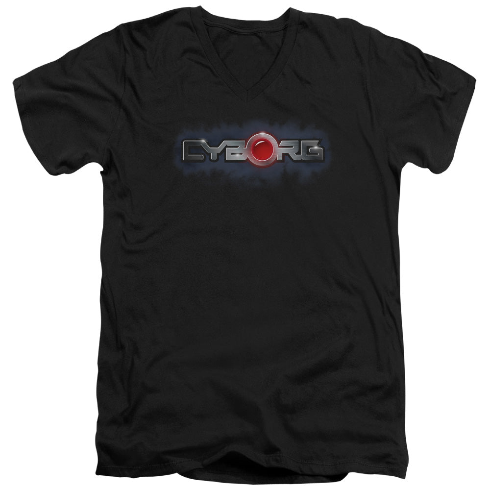 Justice League Cyborg Title Mens Slim Fit V-Neck T Shirt Black