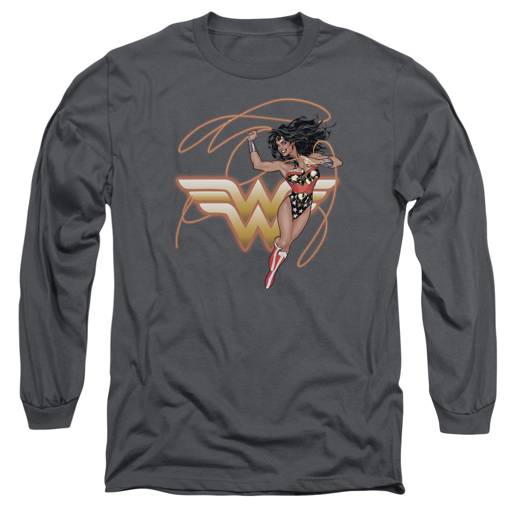 Jla Glowing Lasso Mens Long Sleeve Shirt Charcoal Officially Licensed