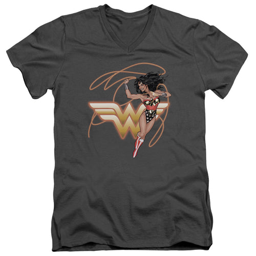 Justice League Glowing Lasso Mens Slim Fit V-Neck T Shirt Charcoal