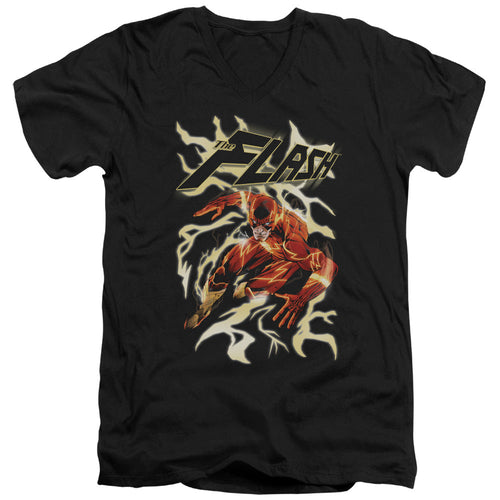 Justice League Electric Run Mens Slim Fit V-Neck T Shirt Black