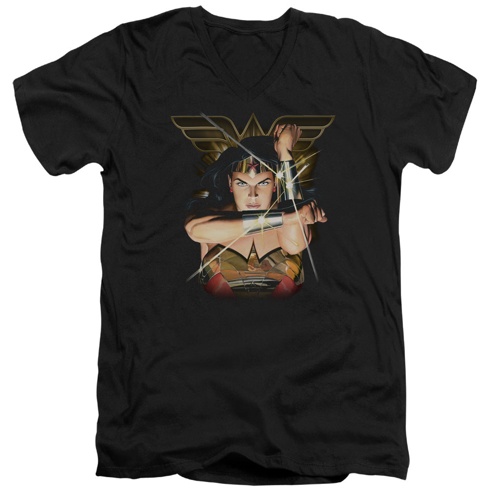Justice League Deflection Mens Slim Fit V-Neck T Shirt Black