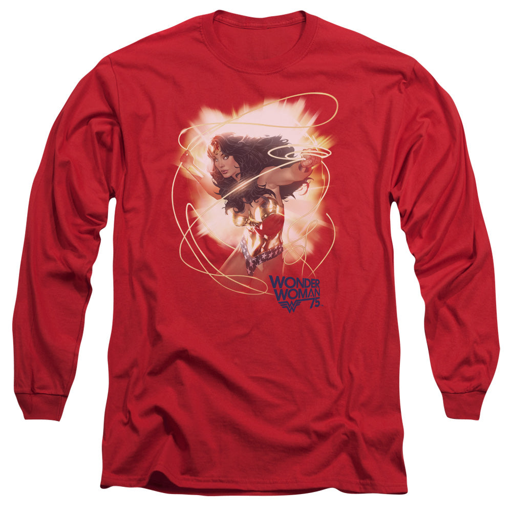 Wonder Woman 75th Burst Mens Long Sleeve Shirt Red