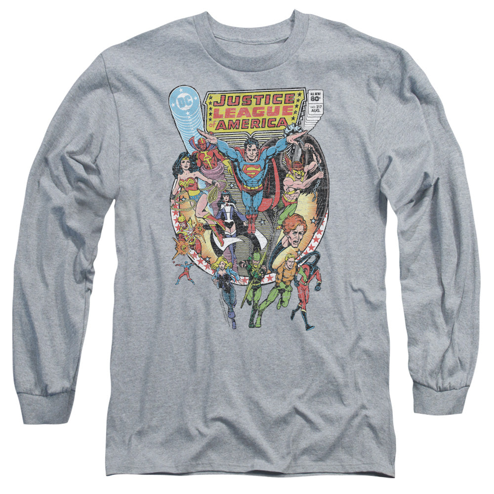 Jla Team Up Mens Long Sleeve Shirt Athletic Heather Officially Licensed