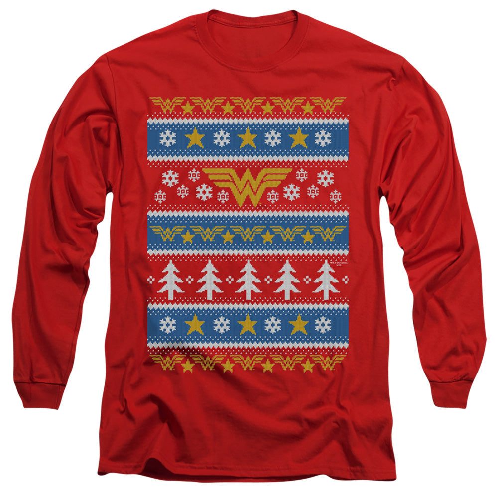 Dc Wonder Woman Wonder Woman Christmas Sweater 
 
 Mens Long Sleeve Shirt Red Officially Licensed