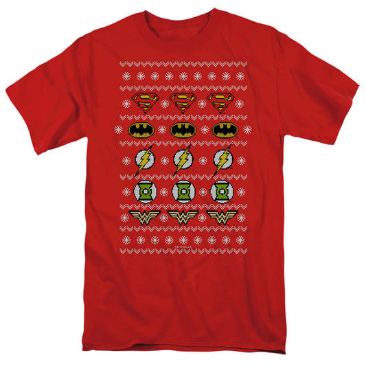 Justice League Of America Justice Shields Christmas Sweater Mens T Shirt Red