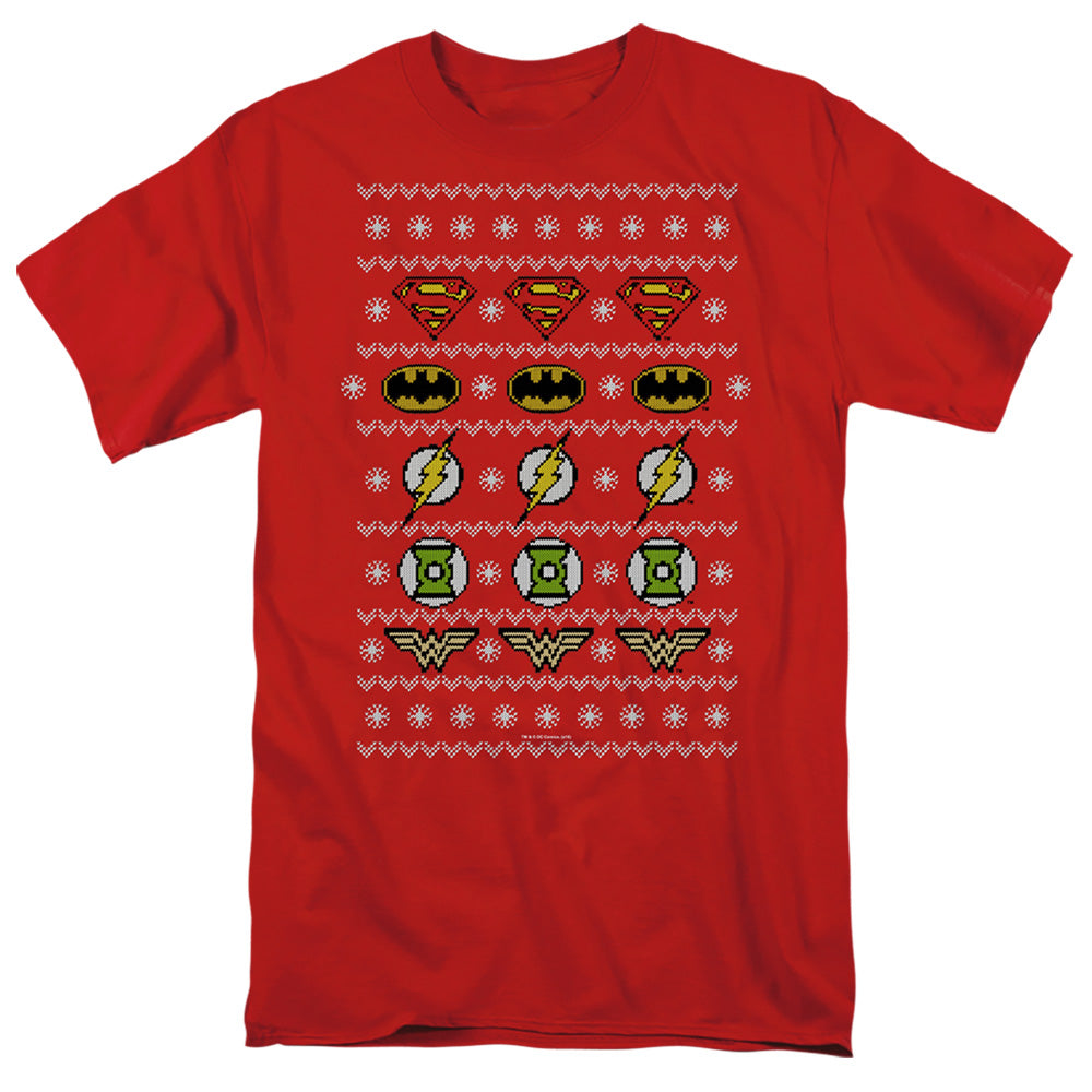 Justice League Of America Justice Shields Christmas Sweater Mens T Shirt Red