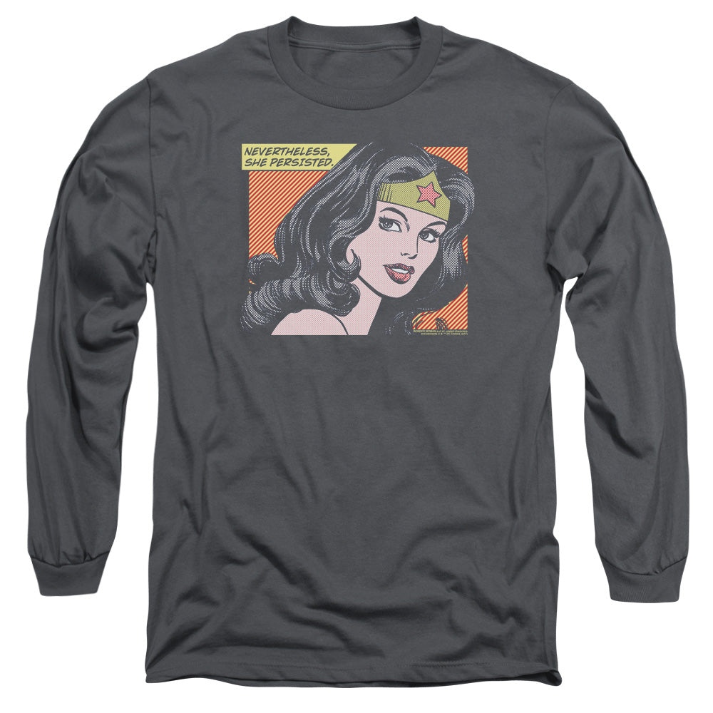 Dc Wonder Woman She Persisted Mens Long Sleeve Shirt Charcoal Officially Licensed