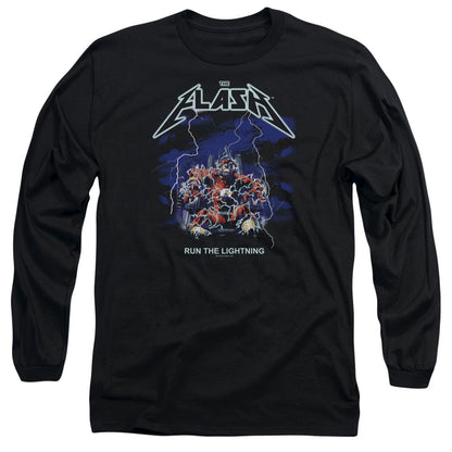 Dc Flash Run The Lightning Mens Long Sleeve Shirt Black Officially Licensed