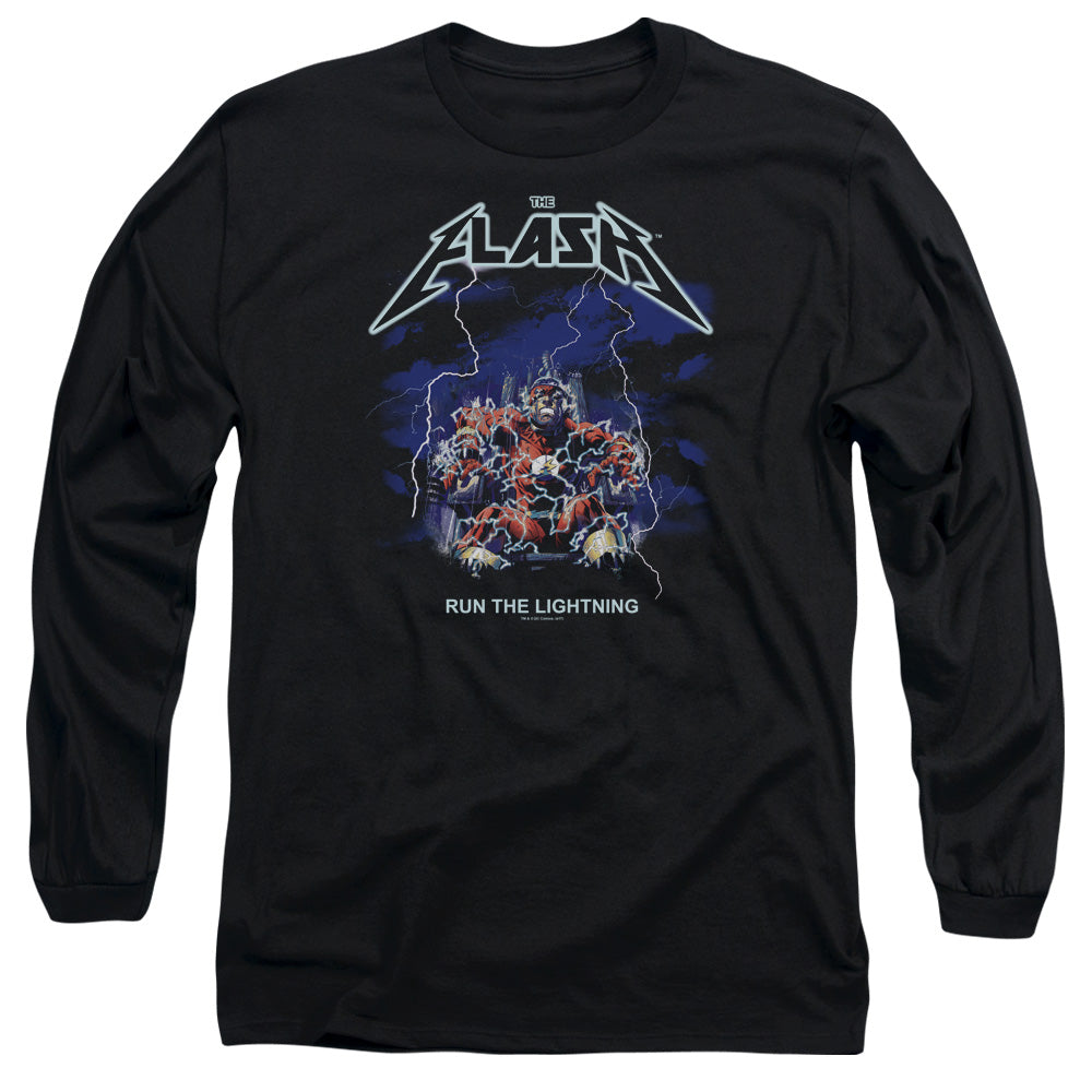 Dc Flash Run The Lightning Mens Long Sleeve Shirt Black Officially Licensed
