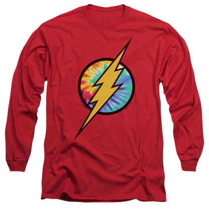 Dc Flash Tie Dye Flash Logo Mens Long Sleeve Shirt Red Officially Licensed