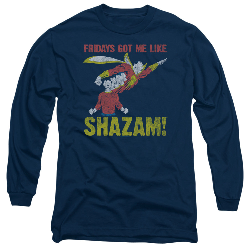 Justice League Fridays Got Me Like Mens Long Sleeve Shirt Navy Blue