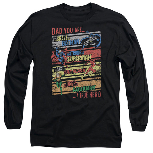 Jla A True Hero Mens Long Sleeve Shirt Black Officially Licensed
