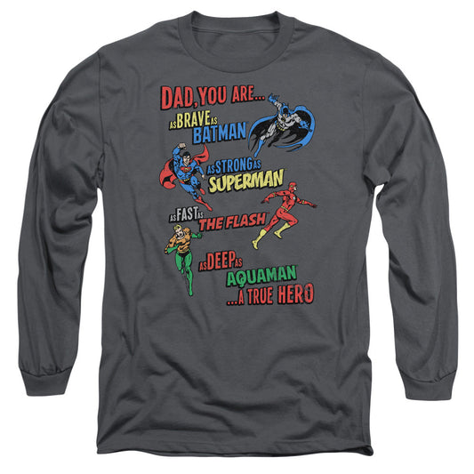 Jla Dad Hero Mens Long Sleeve Shirt Charcoal Officially Licensed