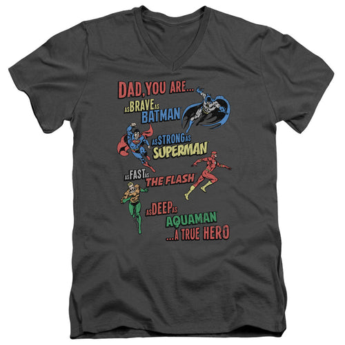 Justice League Dad Hero Mens Slim Fit V-Neck T Shirt Charcoal