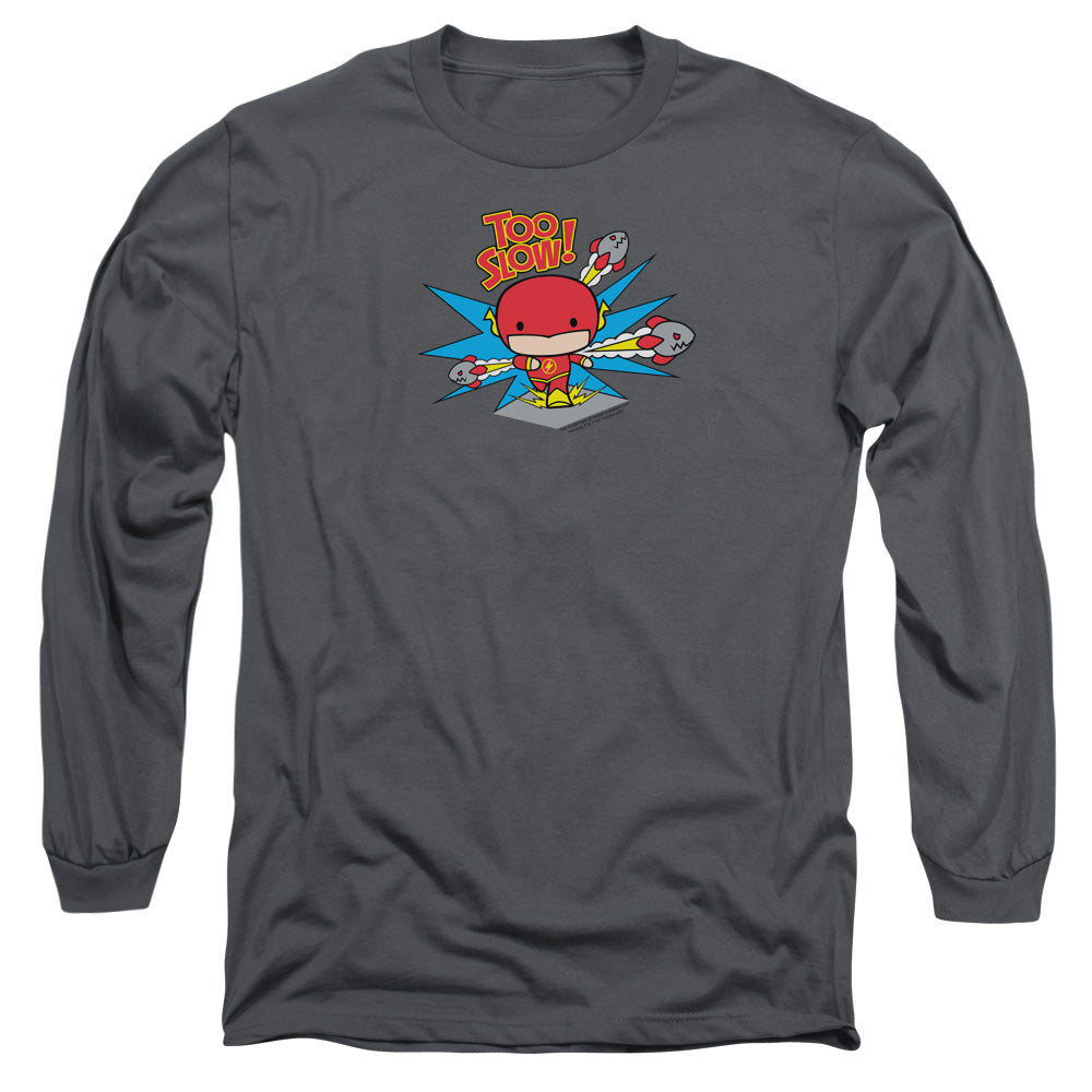 Dc Flash Too Slow Mens Long Sleeve Shirt Charcoal Officially Licensed