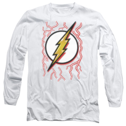 Dc Flash Airbrush Bolt Mens Long Sleeve Shirt White Officially Licensed