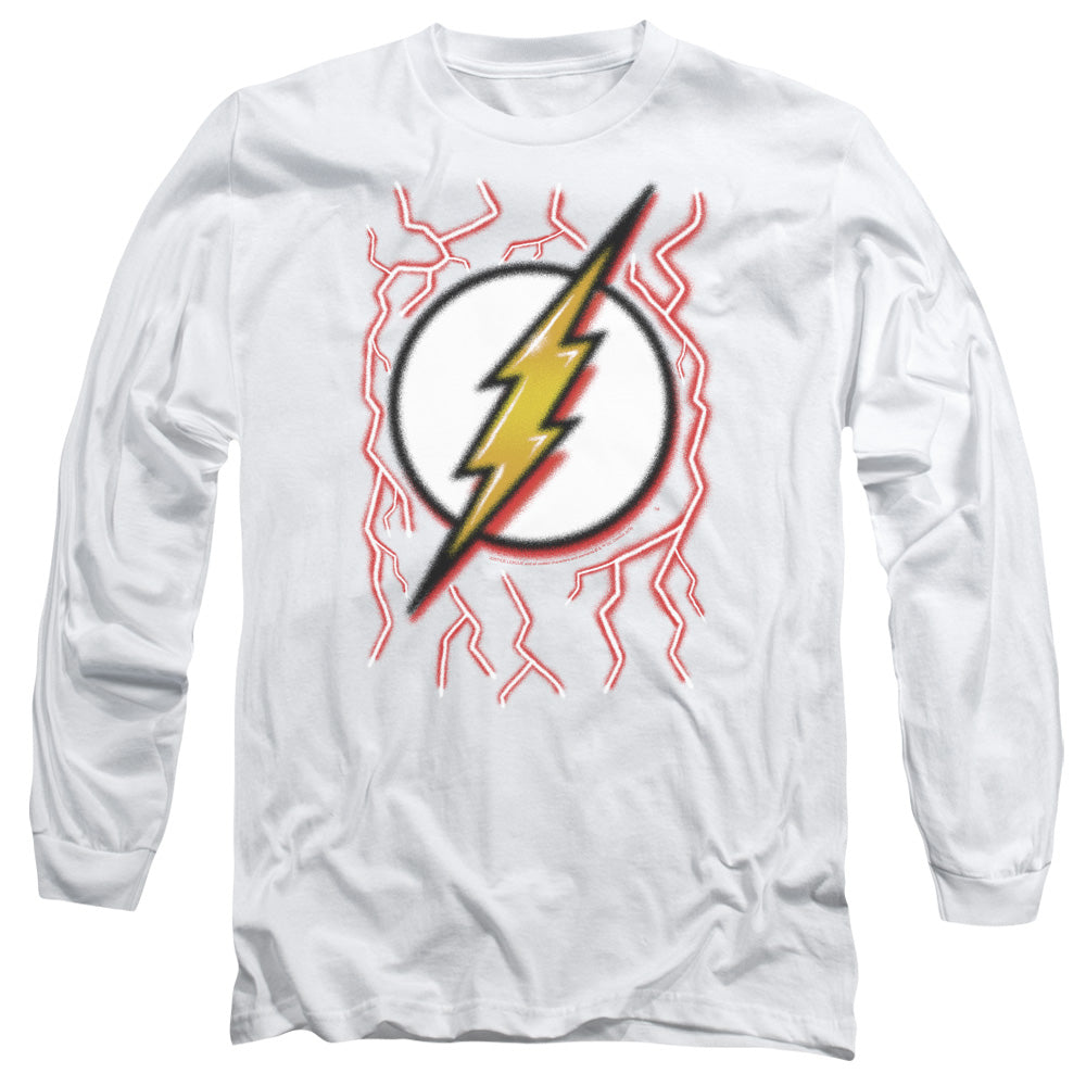 Dc Flash Airbrush Bolt Mens Long Sleeve Shirt White Officially Licensed
