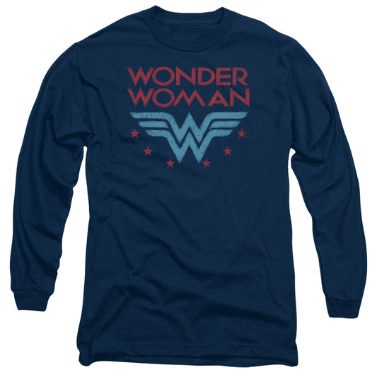 Dc Wonder Woman Wonder Stars Mens Long Sleeve Shirt Navy Officially Licensed