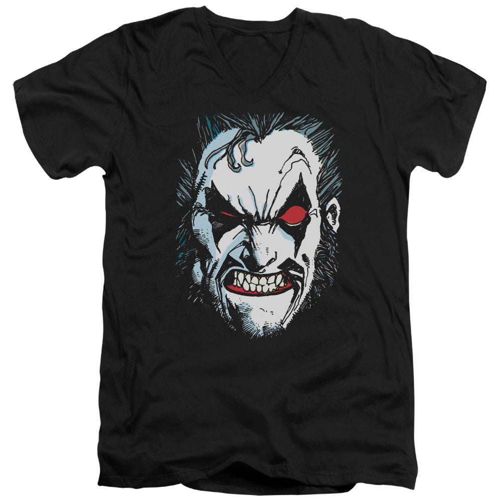 Justice League in Lo Face Mens Slim Fit V-Neck T Shirt Black