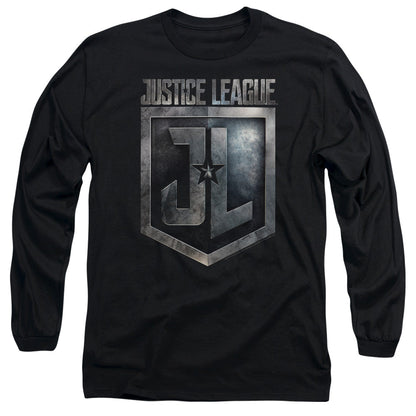 Justice League Movie Shield Logo Mens Long Sleeve Shirt Black Officially Licensed