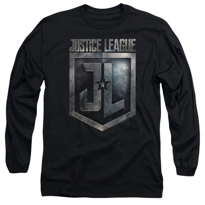 Justice League Movie Shield Logo Mens Long Sleeve Shirt Black Officially Licensed