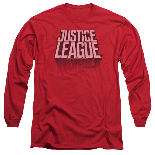 Justice League Movie League Distressed Mens Long Sleeve Shirt Red