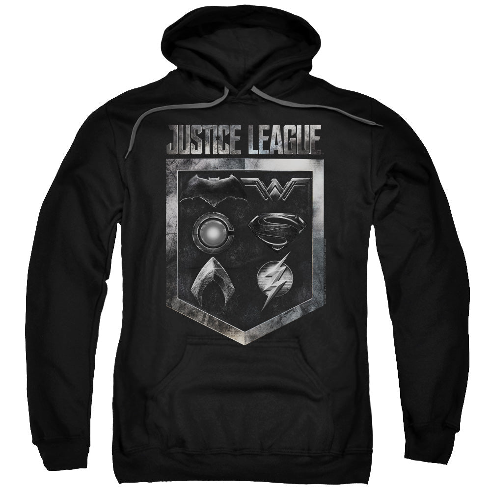 Justice League Movie Shield of Emblems Mens Hoodie Black