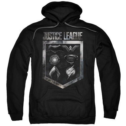 Justice League Movie Shield of Emblems Mens Hoodie Black