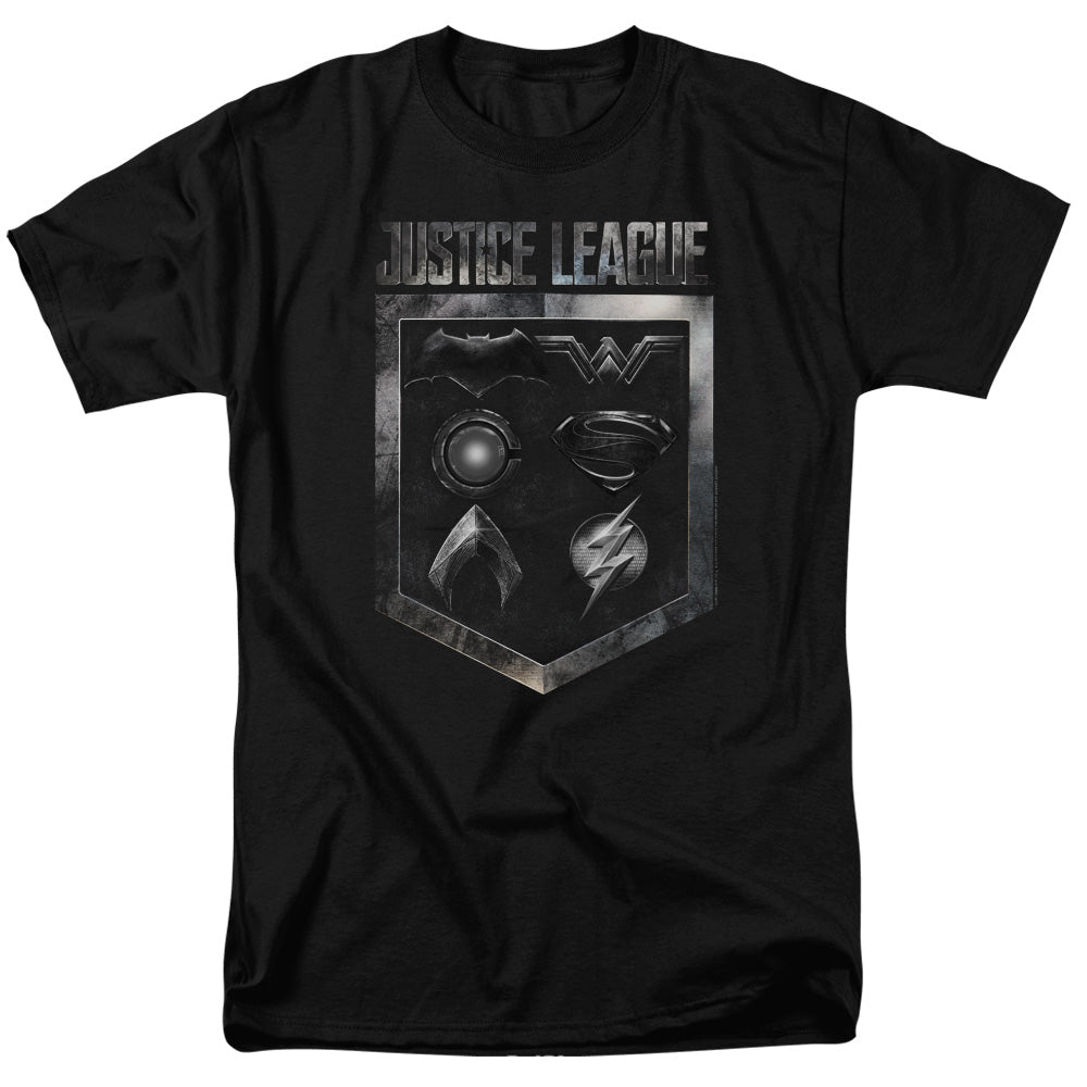 Justice League Movie Shield Of Emblems Mens T Shirt Black